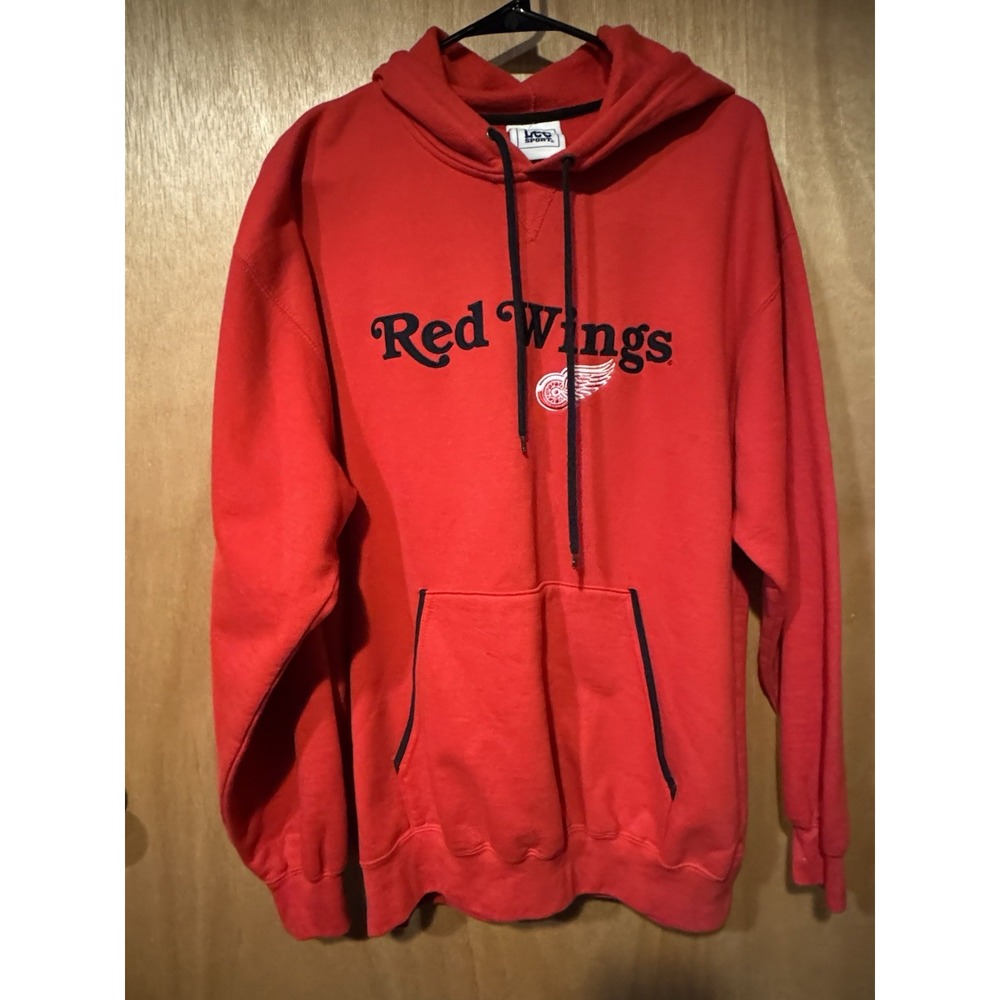 Vintage 90s Detroit Red Wings Hockey Lee Sports Hoodie Embroided Logo Size Large